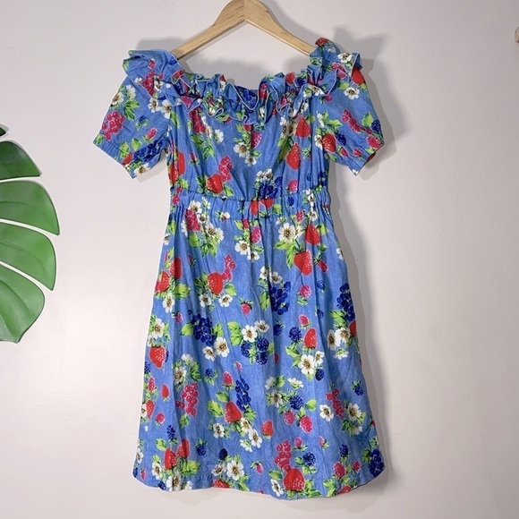 Love Moschino Picnic Print (Fruit & Floral) Cotton Off the Shoulder Dress Sz 2 - Picture 8 of 16
